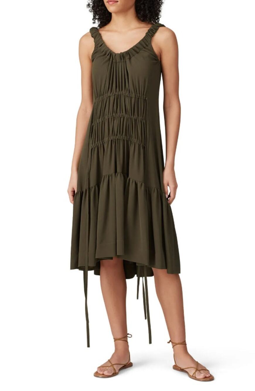 Eudon Choi Jennifer Dress Sleeveless Scoop Neck Ruffle Hem Green Womens Size 8